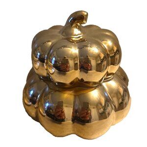 EMPTY CANDLE JAR Stacked Pumpkins Gold HomeWorx by Harry Slatkin Ceramic